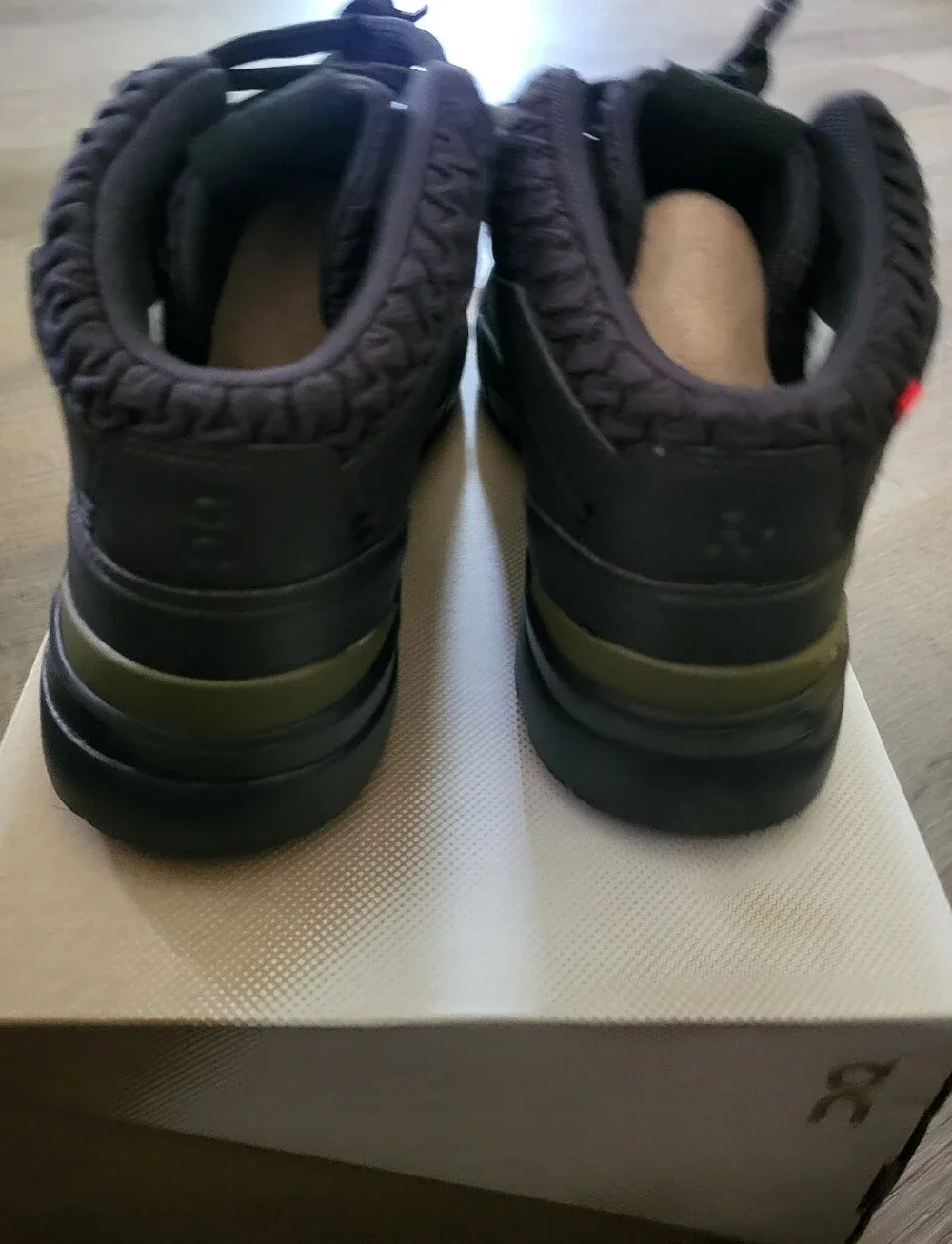 On Running Black High-Top Athletic Shoes with Olive Accents